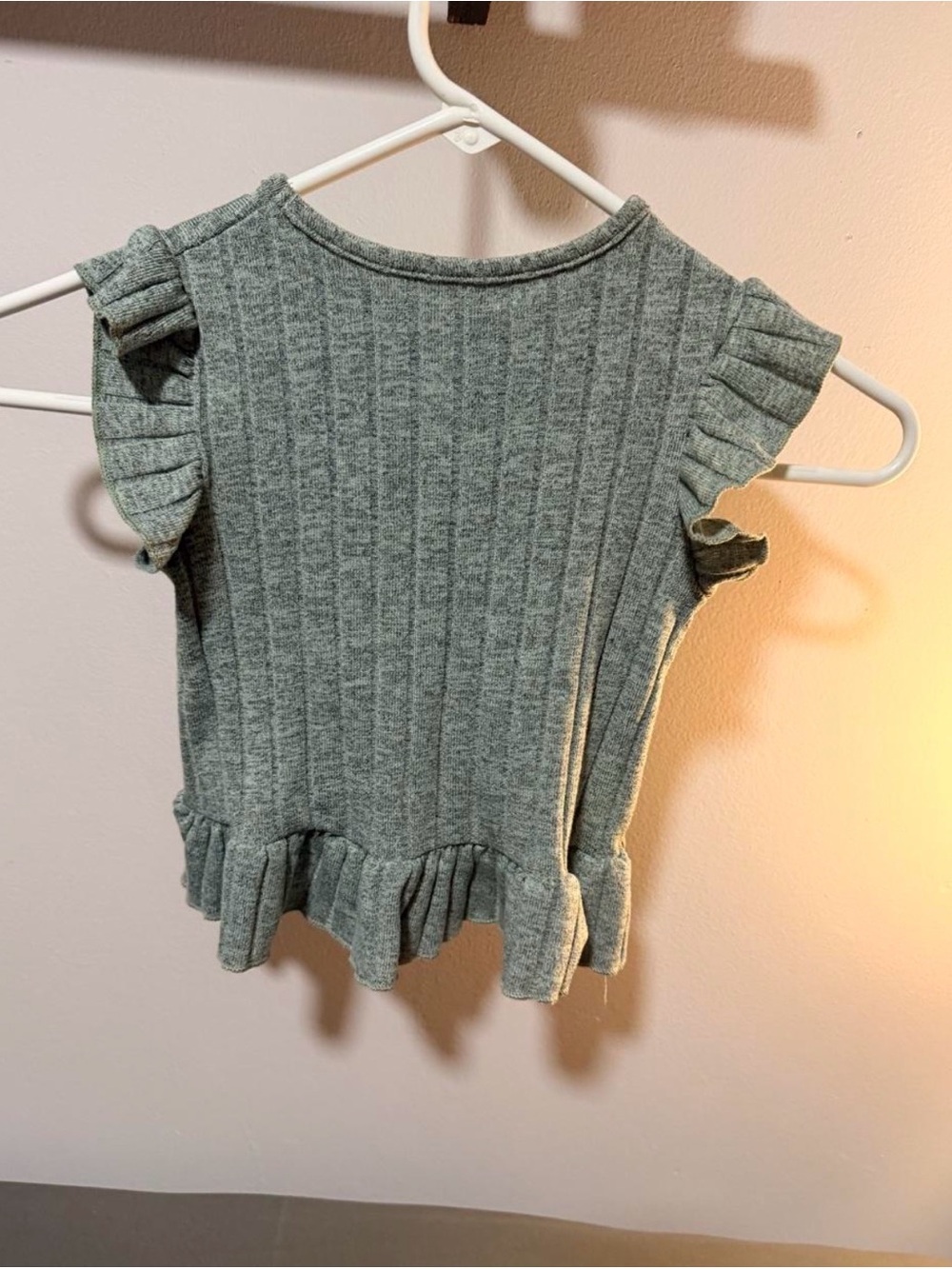 Girls Ribbed Ruffle Tank Top in Heather Gray - Picture 3 of 4